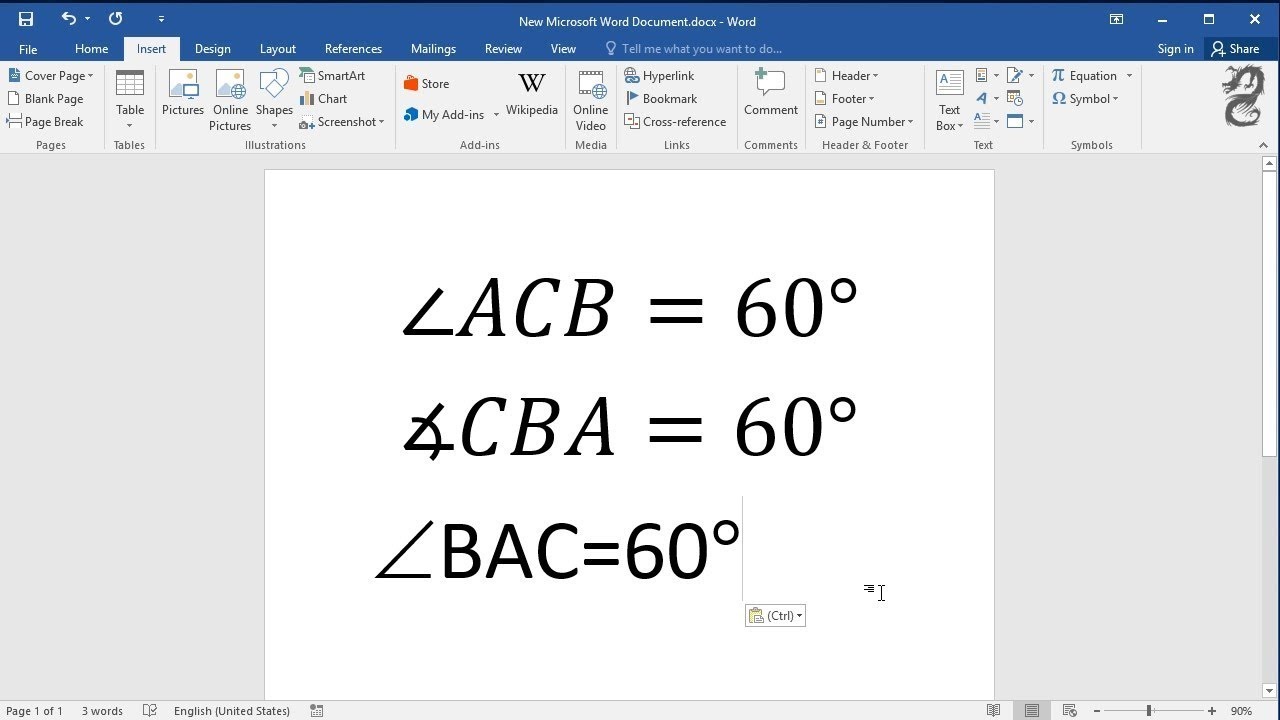 Update How to Insert Angle Symbol in Word Document