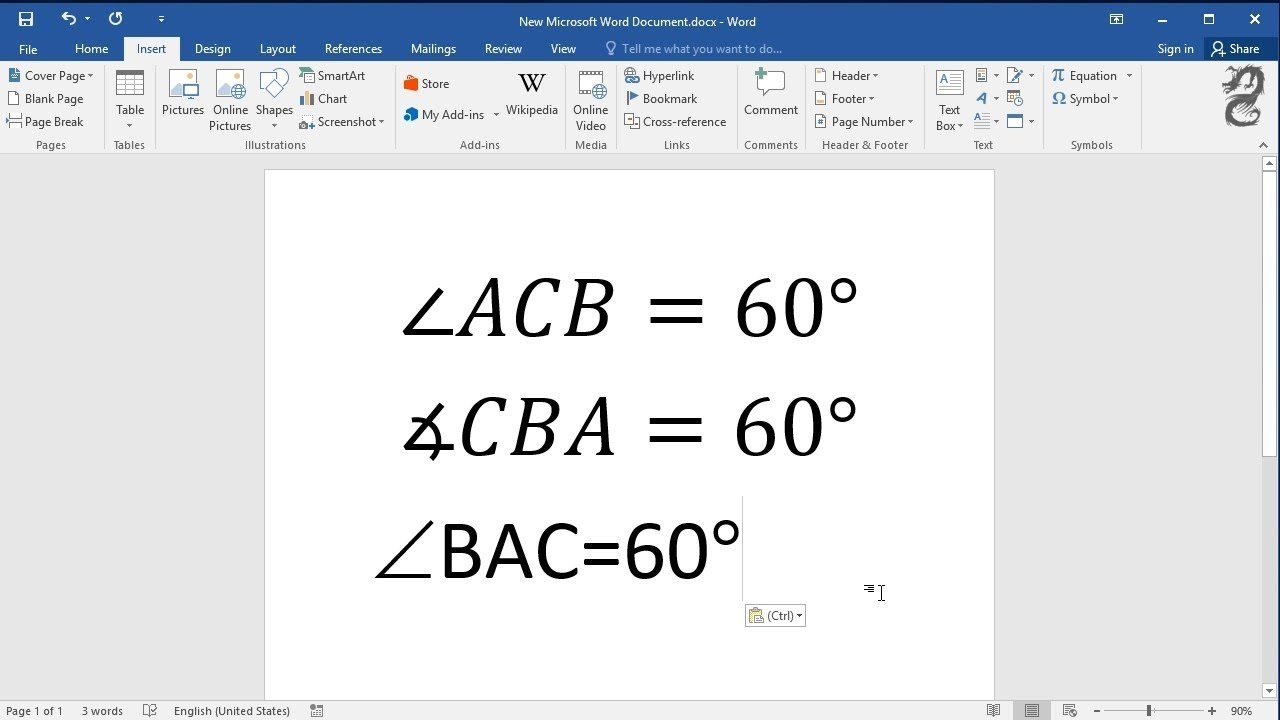 How to Insert Angle Symbol in Word Document