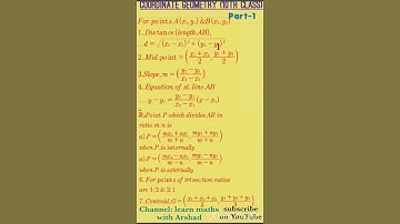 COORDINATE GEOMETRY STRAIGHT  LINES FORMULAS 10TH ; 11TH CLASS. DISTANCE MIDPOINT SECTION FORMULA