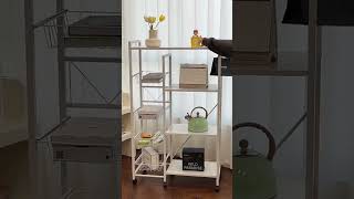 Newly Upgraded Deluxe Mobile Storage Rack, Adjustable Kitchen Shelf with Wire Baskets, Metal Rolling