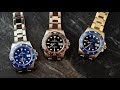HOT! 3 Rolex Gold Sports Watches Review (GMT-Master, Smurf, Date Submariner w/ London Jewelers)