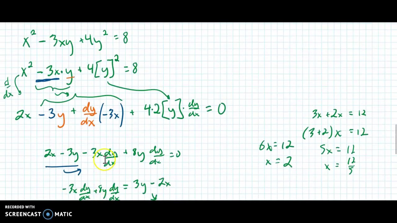 Implicit Differentiation Part 2 Some Examples - YouTube