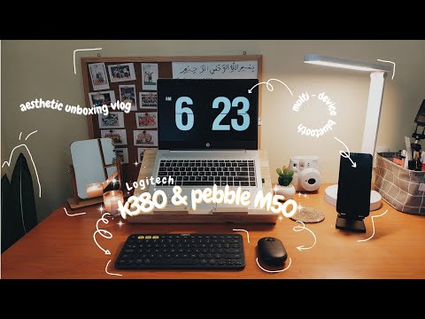 Unboxing keyboard logitech K380 & mouse logitech pebble M350 - new desk setup | aesthetic minimalist