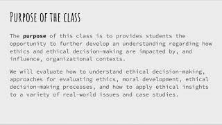 Organizational Ethics and Decision making Overview