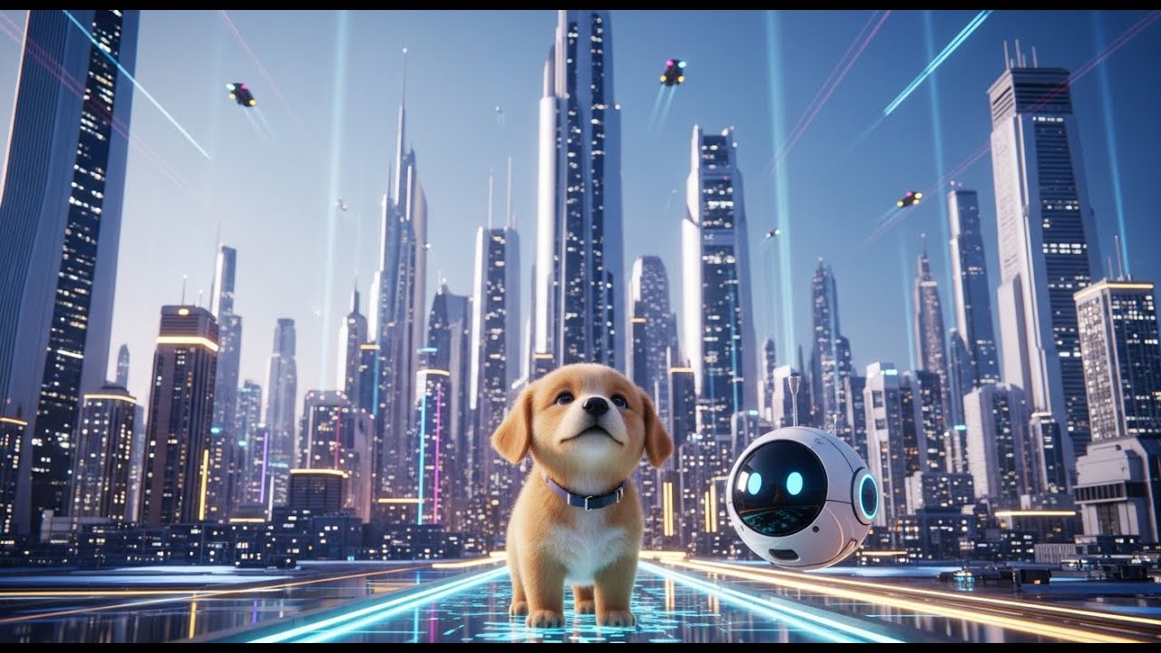 puppy steps into the future city robots flying cars and pure wonde