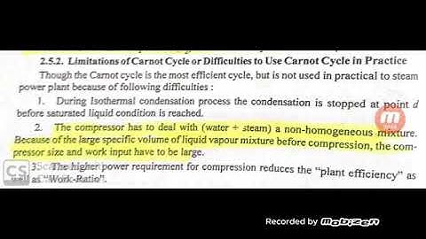 Limitations of Carnot vapour cycle