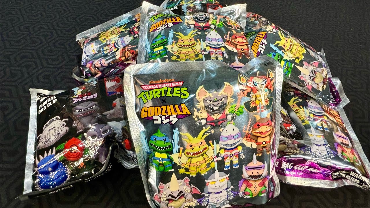 Opening a Pile of TMNT X Godzilla Figural Bag Clips - YouTube
