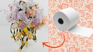 FLOR feita de PAPEL HIGIÊNICO, ARRANJO COLORIDO com 8 TIPOS DE FLORES