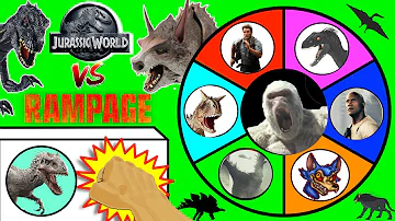 JURASSIC WORLD FALLEN KINGDOM vs RAMPAGE Movie Slime Wheel Game