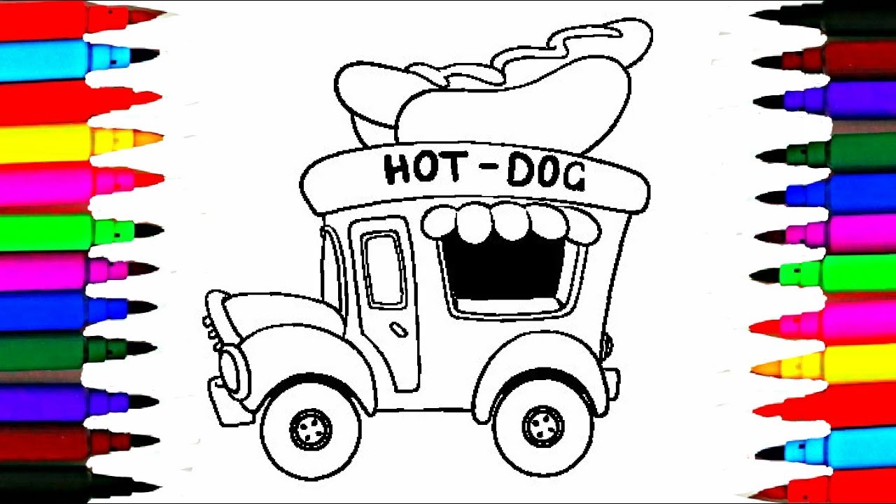 Download SUPER Coloring l How to Draw GIANT Hot Dog Food Truck ...