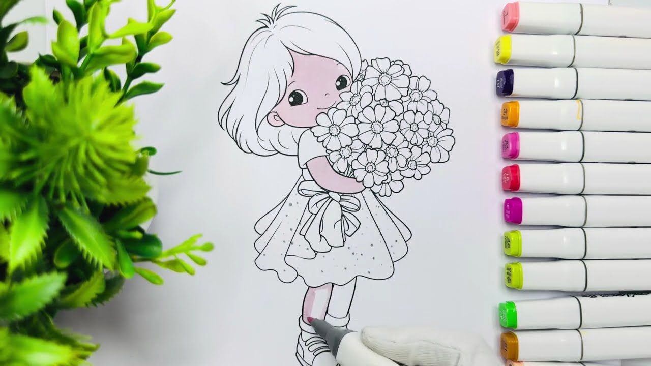 “Cute Girl 👧🏻 Illustration with Flowers 🌸| Kids Art Design for Creative Fun” 