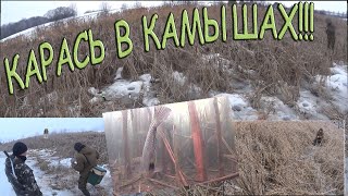 Карась в камыше зимой! Ловим карася на мормышку! Наблюдаем за поклевками с помощью подводной камеры!