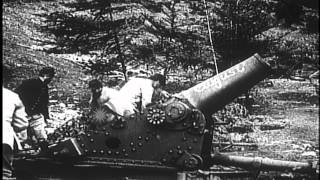 Group of French soldiers with heavy trench mortar during World War I HD Stock Footage