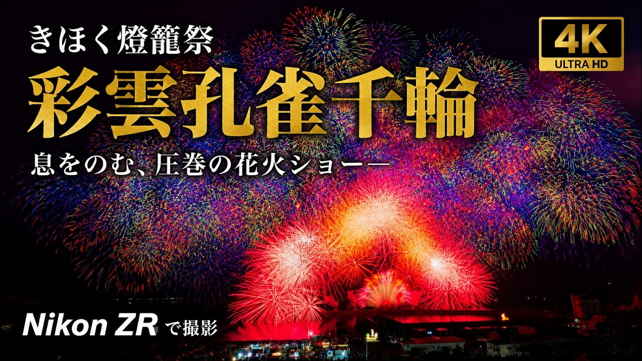 4K】圧巻！きほく燈籠祭「彩雲孔雀千輪」夜空を埋め尽くす奇跡の花火