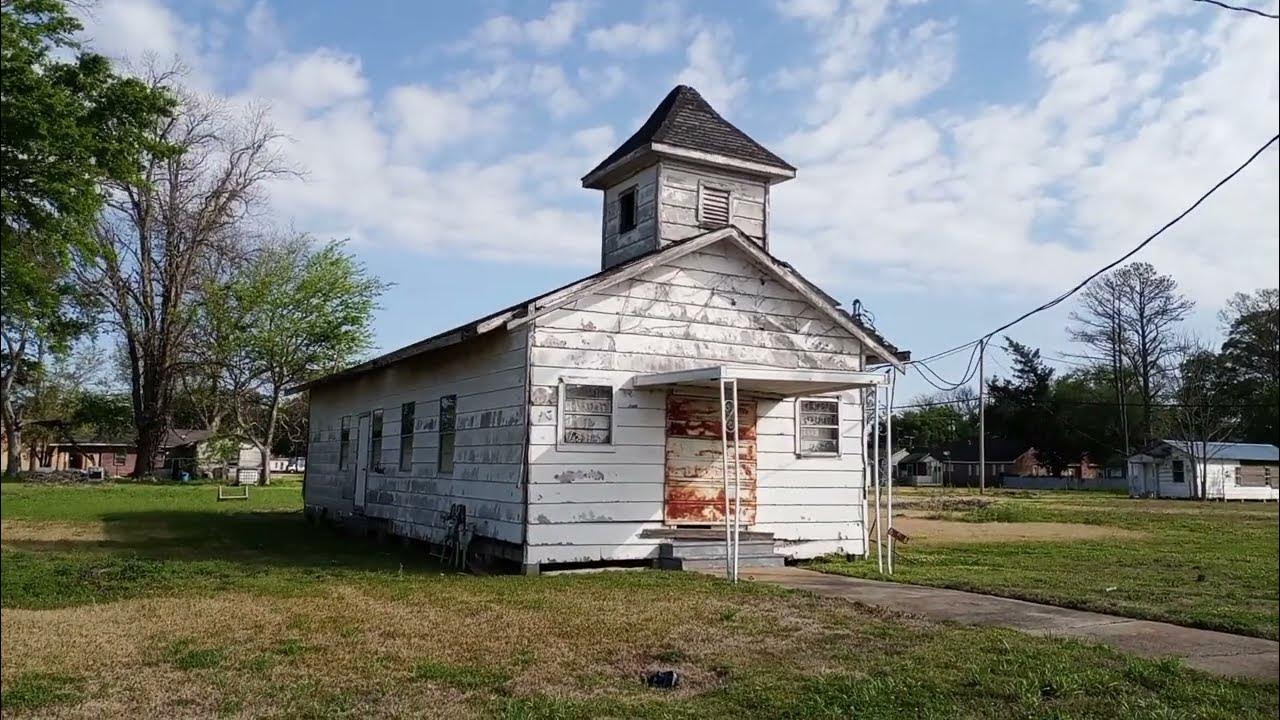 Driving Past Old Shotgun Style Houses & Historic Church in Rural Small