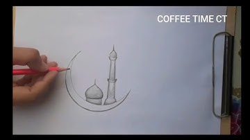 How to draw moon | Drawing of Masjid | Sketching EID/Ramadan card | Islamic drawing | Coffee Time CT