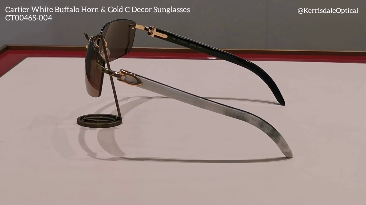 Authentic Cartier White Buffalo Horn with Gold C Décor Sunglasses  CT0046S-004 - YouTube