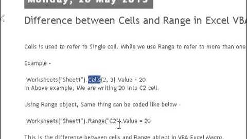 Difference between Cells and Range in Excel VBA Macro