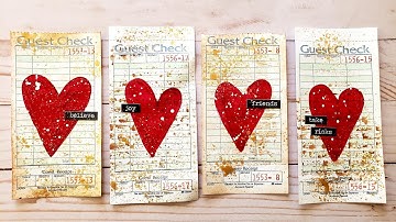 Tuscan Red Hearts Hand Painted On Guest Checks Using Grungy Mixed Media Techniques - Process Video