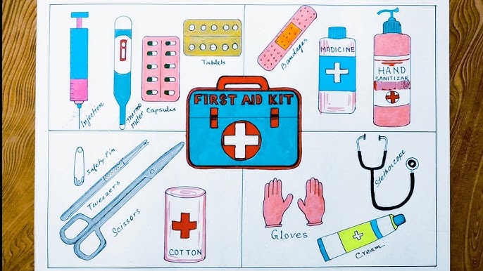 First Aid box drawing  How to draw Injection, Tablets, Medicine