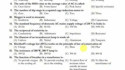 SAIL ACTT ELECTRICAL PAER (PART 1- Q1 TO Q25) exam held in june 2019