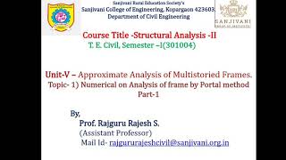 Analysis of frame by Portal method Part I