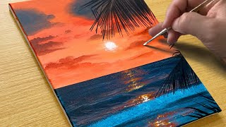 Sunset Seascape Painting / Acrylic Painting for Beginners