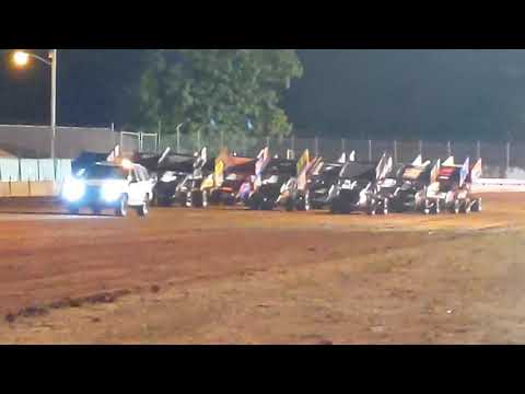 IRA 410 sprints 4 wide salute at the Langlade County Speedway