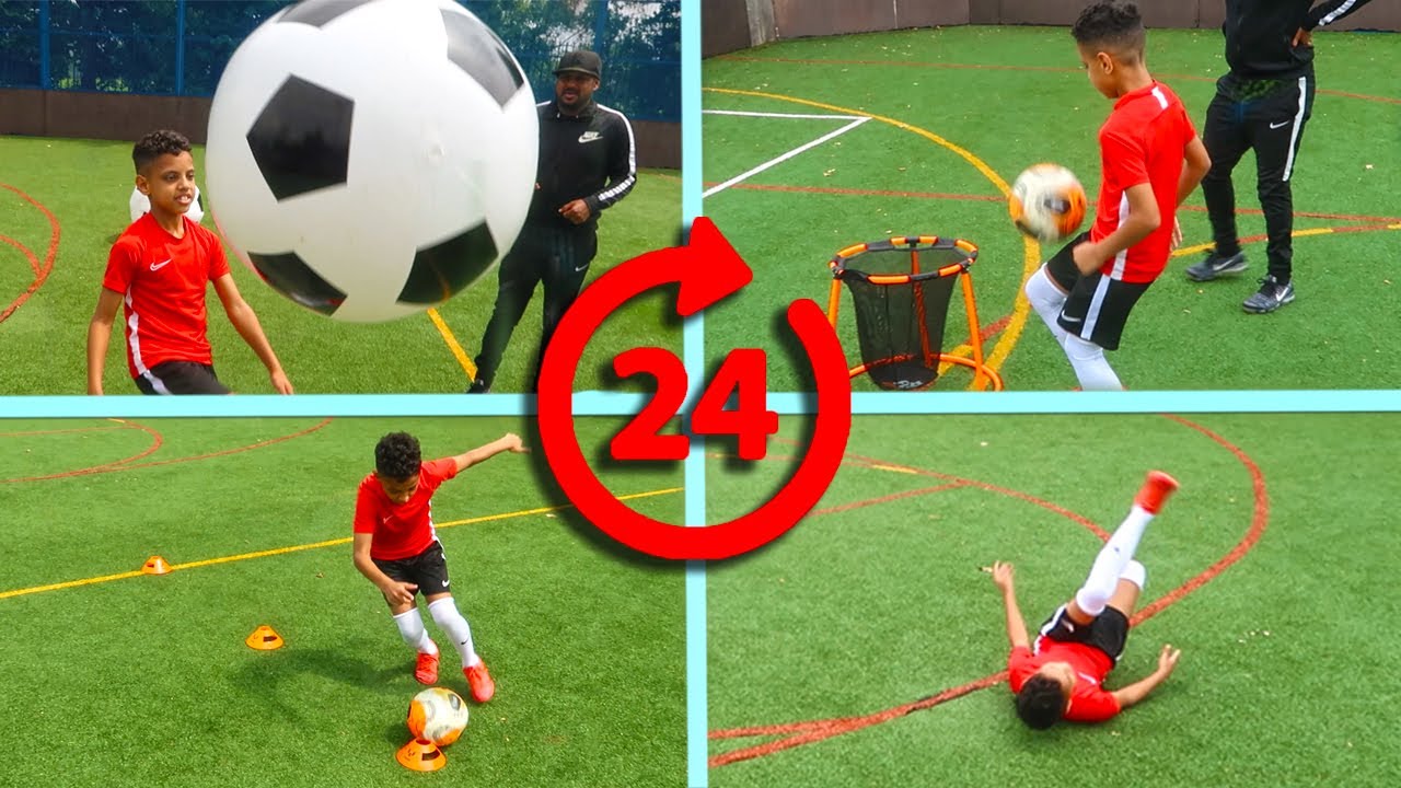 24 SOCCER CHALLENGES IN 24 HOURS!! ** CRAZY FOOTBALL SKILLS ** YouTube