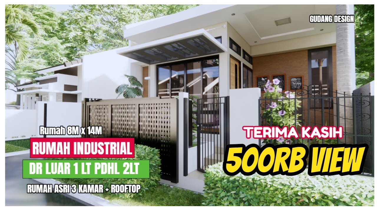 Rumah Cantik ala industrial dari luar terlihat 1 lantai pdhl 2 lantai - ada rooftopnya lho