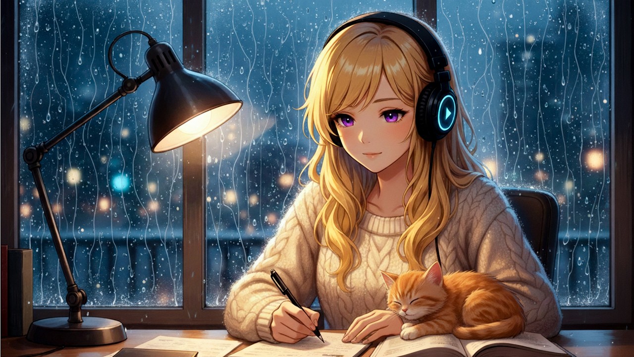 3H+ Study With Rain Lo-Fi | Deep Focus, Relaxing Night, Cozy Ambience