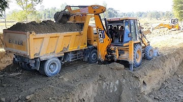 JCB Earth Movers Cutting Soil and Loading in Dump Truck - Dump Truck Carrying Soil - JCB Video 10