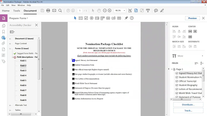 How to make a correction during a PDF accessibility check when it says Field Description  failed