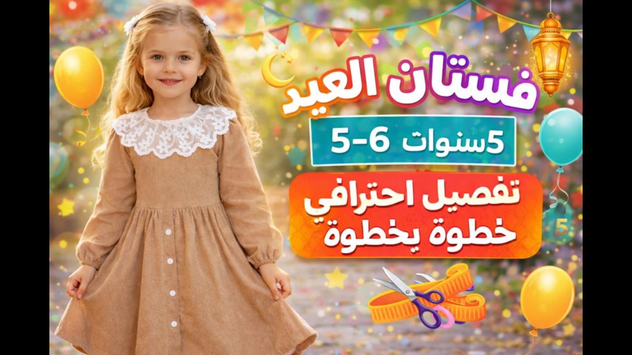 أسهل طريقة تفصيل فستان بسيط لبنات صغار للعيد لعمر 5-6 سنوات بدون باترون