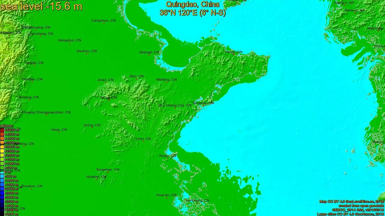 Quingdao, China, (z+c) sea level rise -135 - 65 m