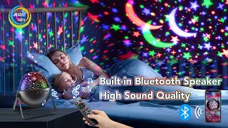 Kids projector night light with bluetooth music and 360° rotationg timer