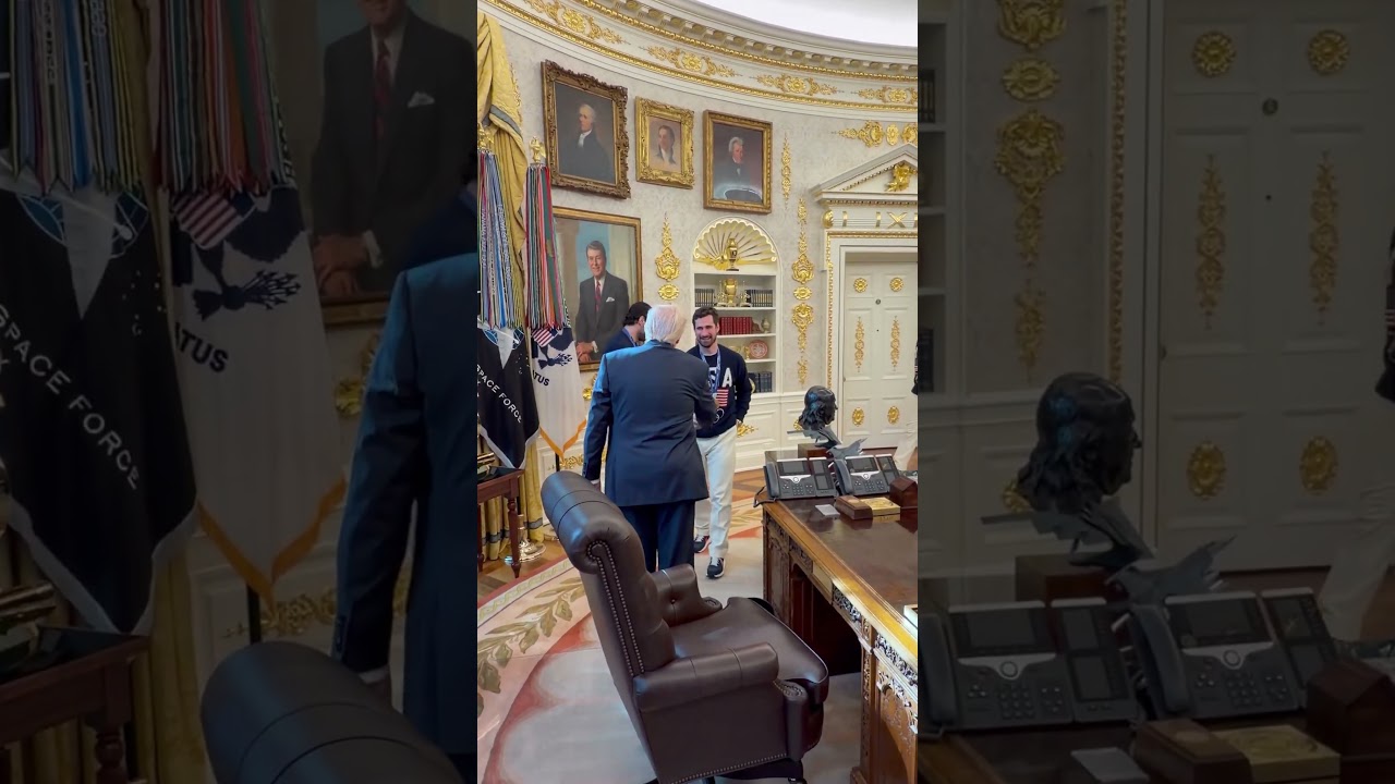President Trump welcomes the USA Hockey team to the Oval Office