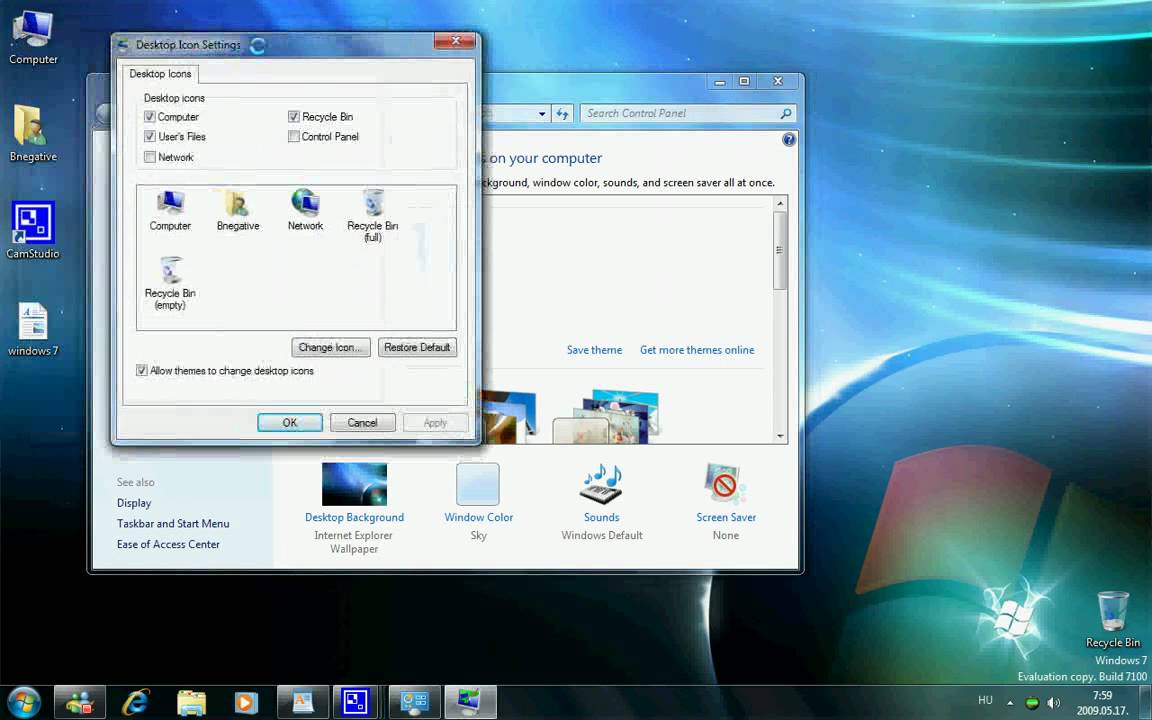 Windows 7 Rc 7100 Howto Asztali Ikonok Megjelenitese Http Windows Szaki Blogspot Com Youtube