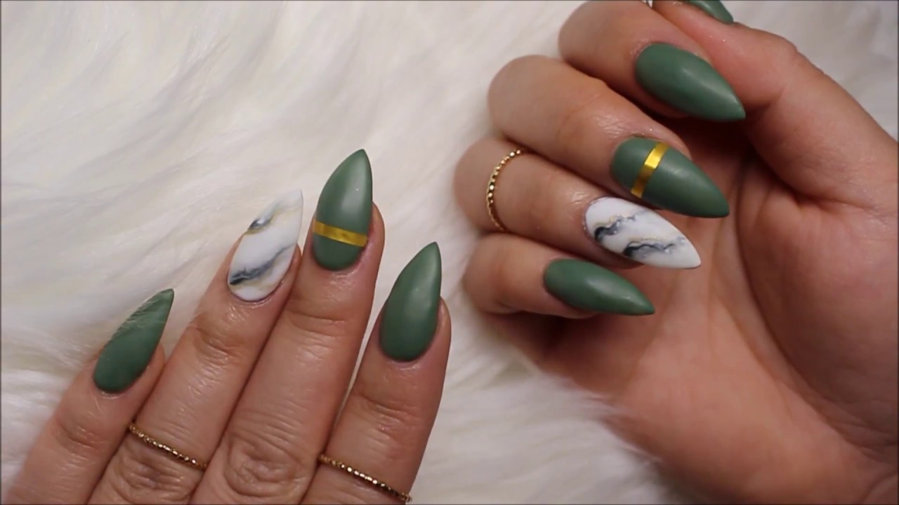 1. Olive Green Coffin Nails with Gold Accents - wide 10