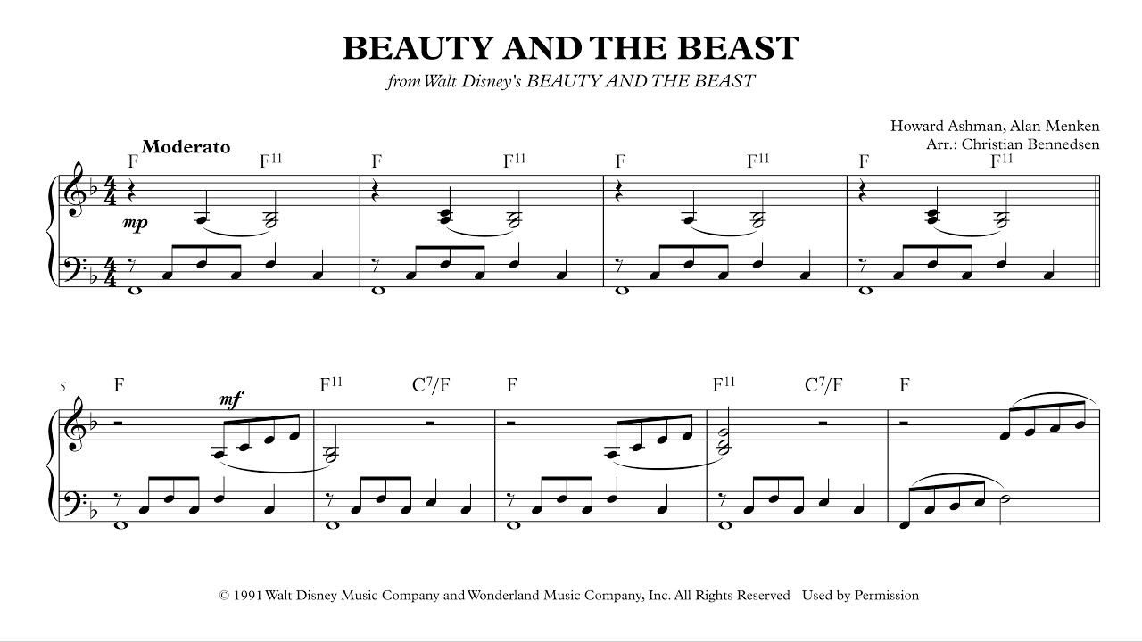 Beauty And The Beast by Celine Dion & Peabo Bryson Sheet Music for