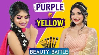 BEAUTY BATTLE - Sister vs Sister Makeup Challenge | Yellow vs Purple  | Anaysa