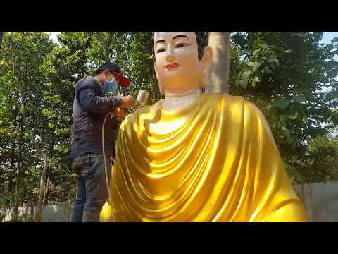 Video Làm công quả sơn lại tượng Phật Thích Ca bằng nhũ vàng... - youtube