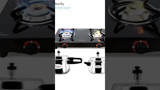Butterfly Smart Glass Top 2 Burner Open Gas Stove, Manual Ignition&amp;Butterfly Curve Outer Lid