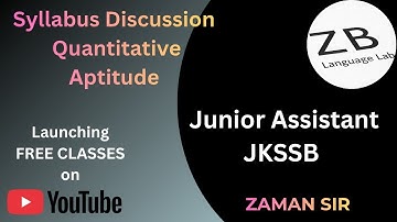 Syllabus Discussion of Quantitative Aptitude for JKSSB Junior Assistant by Zaman Sir @zblanguagelab 