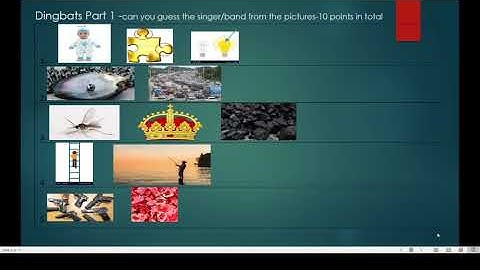 Virtual Music Quiz 14 - Dingbats Questions Part 1