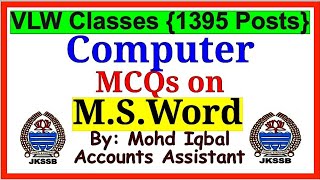 MCQs on MS Word || Computer Classes || JKSSB VLW screenshot 4