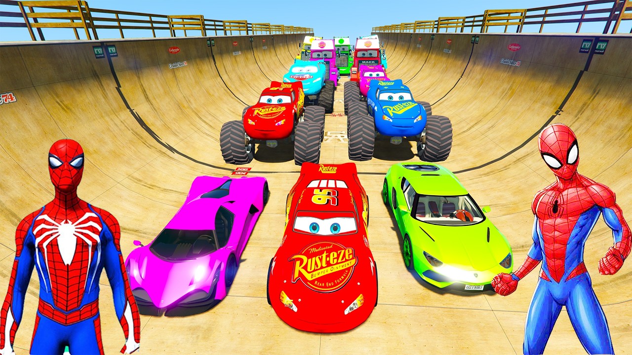 GTA V Superheroes Crazy Race Gameplay Challenge with Super Cars | GTA 5 Spiderman Car Stunt Race #12