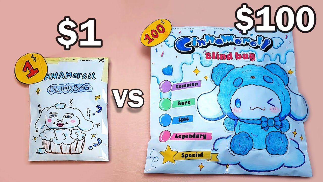 💸 Paper DIY 💸 $1 vs $100 Cinnamoroll Blind Bag Unboxing | ASMR | Sanrio Edition