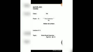 Celebrity Class 7_English_Poem#5/lec#6(part 1) "The Listeners" Work-Book Exercise (6th April) Net Worth