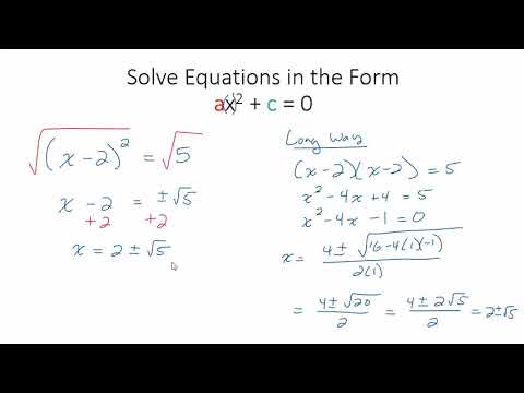 Solve A Quadratic Equation In The Form Ax 2 C 0 Youtube